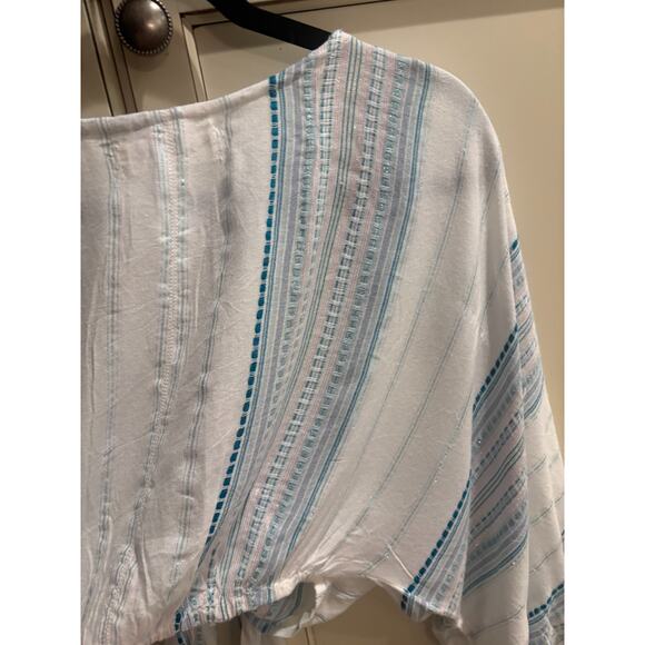 LSPACE White/Blue Tie-Front Balloon Sleeve Crop Top Boho Size Small 2-8 NEW - Picture 8 of 8